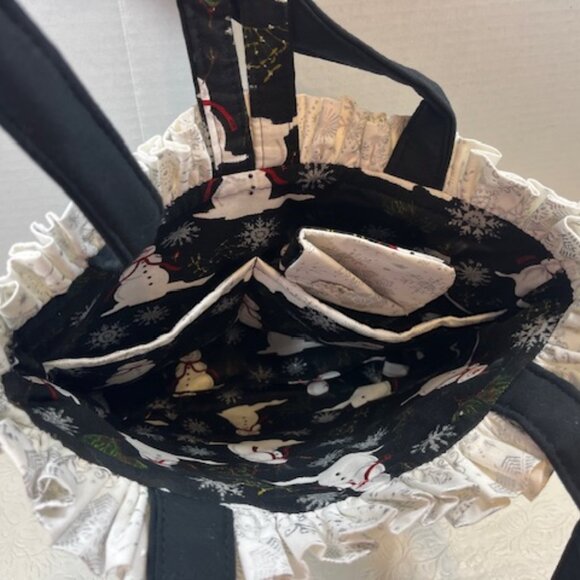 Handmade Winter Fabric Button Closure Cotton Tote Handbag w/Eyeglass Case NEW - Picture 9 of 12